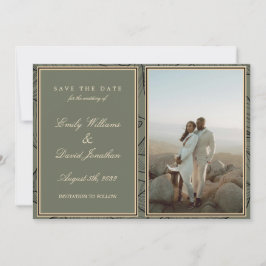 セージグリーン エレガント フラワーラインアート フォト 招待状