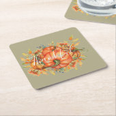 セージグリーン&オレンジパンプキンバウンティサンクスギビング スクエアペーパーコースター (アングル)