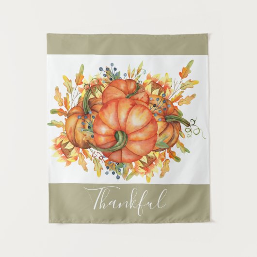 セージグリーン&オレンジパンプキンバウンティサンクスギビング タペストリー (正面)
