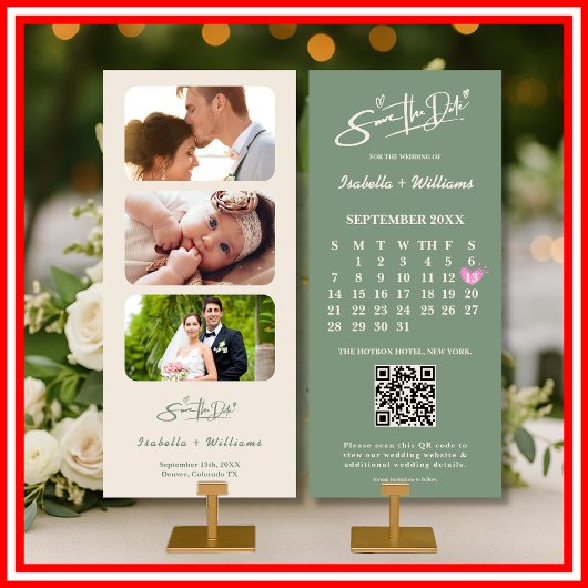 セージグリーン カレンダー | QRコード Save the Date