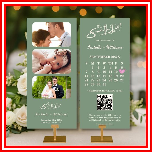 セージグリーン カレンダー | QRコード Save the Date