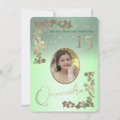 セージグリーン キンチェ ゴールドグリッター フォト キンチェアネラ 招待状 (正面)