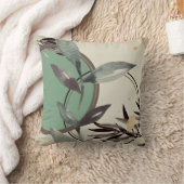 セージグリーン&クリーム抽象芸術ウォーター葉カラー クッション (ブランケット)