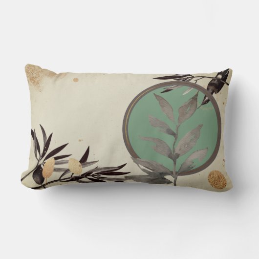 セージグリーン&クリー芸術的ム抽象芸術水彩 ランバークッション (正面)