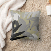 セージグリーン&グレ芸術的ー葉抽象芸術 クッション (ブランケット)