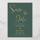セージグリーン ゴールドホイル ウェディング セーブ・ザ・デート 箔招待状 (正面)