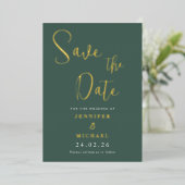セージグリーン ゴールドホイル 結婚式 Save The Date 箔招待状 (立ち正面)