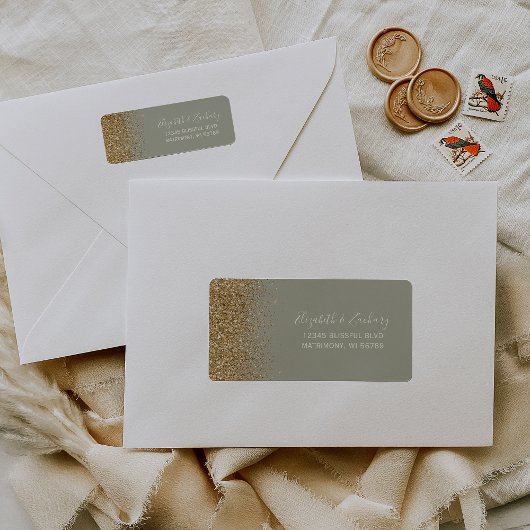セージグリーン ゴールドラメ 結婚式 返信先住所ラベル ラベル