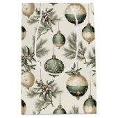 セージグリーン ゴールド クリスマス オーナメント ワイン 小さいサイズ ミディアムペーパーバッグ (正面)