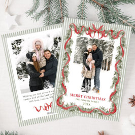 セージグリーン ストライプ レッドボウ クリスマス 2 写真