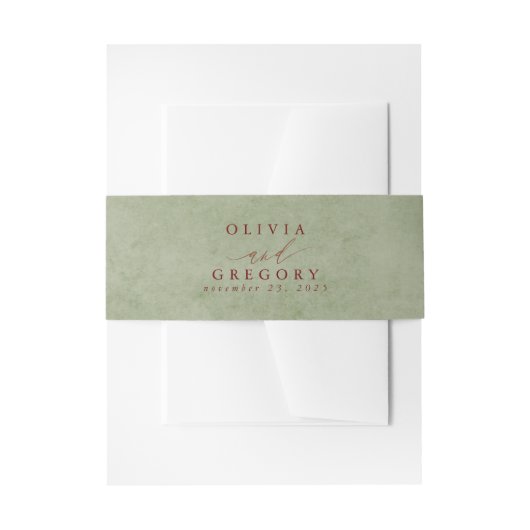セージグリーン&テラコッタシェード文字カラー結婚ズ 招待状ベリーバンド (正面例)
