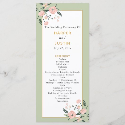 セージグリーン&バラピンクガーデンエレガントウェディング プログラム (正面)