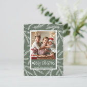 セージグリーン |パイン枝メリークリスマスフォト シーズンポストカード (スタンド正面)