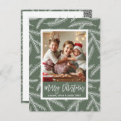 セージグリーン |パイン枝メリークリスマスフォト シーズンポストカード (正面/裏面)