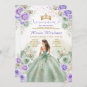 セージグリーン&パープルフラワーズプリンセスキンセアニラ 招待状 (正面/裏面)