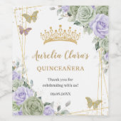 セージグリーン パープル フラワー ゴールドのキニエラ 誕生日 ワインラベル (シングルラベル)