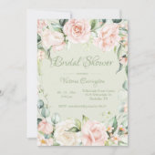 セージグリーン&ピンクフローラエレガントブライダルシャワー 招待状 (正面)