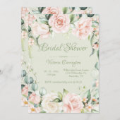セージグリーン&ピンクフローラエレガントブライダルシャワー 招待状 (正面/裏面)