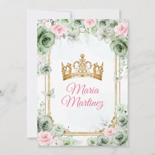 セージグリーン&ピンクフローラミスカンス16誕生日 招待状 (裏面)