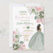 セージグリーン&ピンクプリンセスフローラ金ゴールドキニャネラ 招待状 (正面)