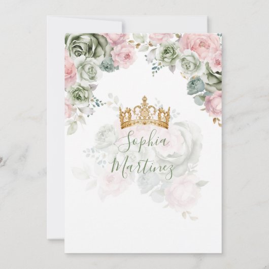 セージグリーン&ピンクプリンセスフローラ金ゴールドキニャネラ 招待状 (裏面)
