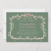 セージグリーン&ピンク春ガーデンベビーシャワー 招待状 (正面)