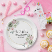 セージグリーン&ピンク結婚の花 ペーパープレート (パーティー)