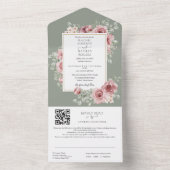 セージグリーン フラワー ゴールド ジオメトリック QR コード ウェディング オールインワン招待状 (内側)