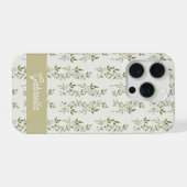 セージグリーン フレンチカントリー オリーブ柄 ネームプレート iPhoneケース (裏面横)