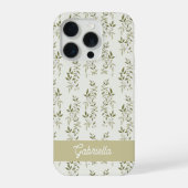 セージグリーン フレンチカントリー オリーブ柄 ネームプレート iPhoneケース (裏面)