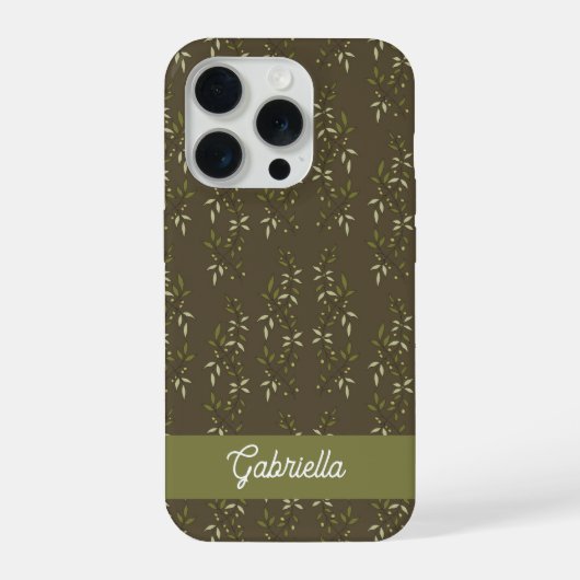 セージグリーン フレンチカントリー オリーブ柄 名前 iPhoneケース (裏面)