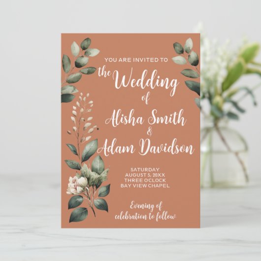 セージグリーン&フローラテラコッタ結婚式招待状 招待状 (スタンド正面)