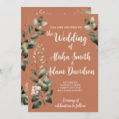 セージグリーン&フローラテラコッタ結婚式招待状 招待状 (正面/裏面)