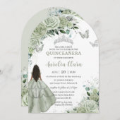 セージグリーン フローラル ブラウン ガール キンセアニェラ XV アーチ 招待状 (正面/裏面)