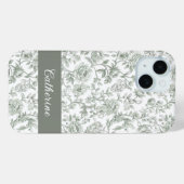 セージグリーン フローラル ヴィンテージ トワル モノグラム Case-Mate iPhoneケース (裏面 (横))