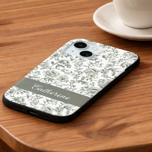 セージグリーン フローラル ヴィンテージ トワル モノグラム Case-Mate iPhoneケース