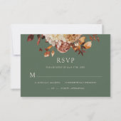 セージグリーン+フ秋の銅の花の結婚式RSVPカード 出欠カード (正面)