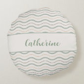 セージグリーン & ブラウン ネイビー ウェーブ デコ ラウンドクッション (裏面)