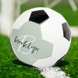 セージグリーン ブラック ホワイト スクリプト モノグラム  サッカーボール