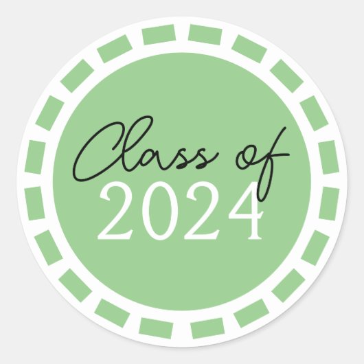 セージグリーン & ホワイトのフィルムストリップ 卒業 ラウンドシール (正面)