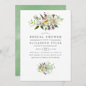 セージグリーン&ホワイトウォーター色フローラブライダルシャワー 招待状 (正面/裏面)
