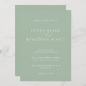 セージグリーン&ホワイトエレガントミニマ結婚リスト 招待状 (正面/裏面)