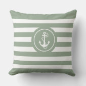 セージグリーン&ホワイトストライプいかり クッション (正面)