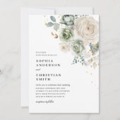 セージグリーン&ホワイトフラワーズ結婚式招待状 招待状 (正面)