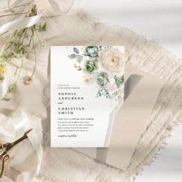 セージグリーン&ホワイトフラワーズ結婚式招待状 招待状