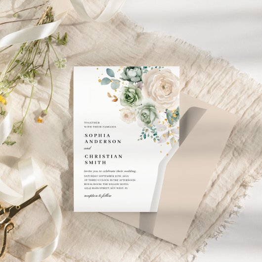 セージグリーン&ホワイトフラワーズ結婚式招待状 招待状