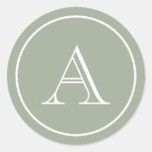 セージグリーン&ホワイトブロックイニシャルモノグラム ラウンドシール (正面)