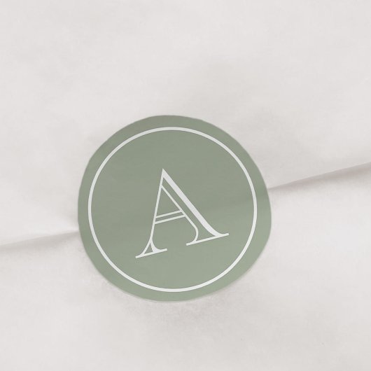 セージグリーン&ホワイトブロックイニシャルモノグラム ラウンドシール