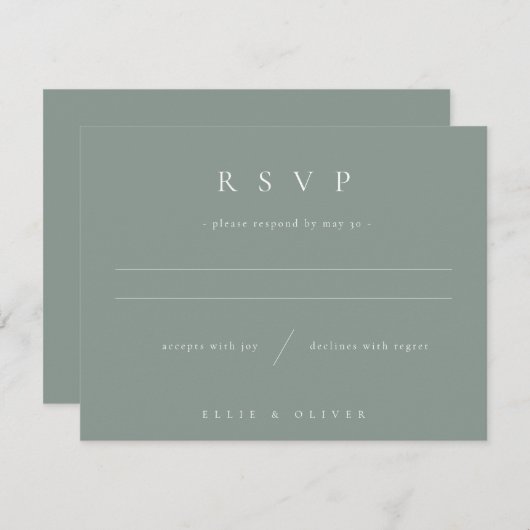 セージグリーン&ホワイトボホ結婚ー1ズモダン 出欠カード (正面/裏面)