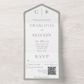 セージグリーン&ホワイトモノグラムミニマルQRコード オールインワン招待状 (内側)